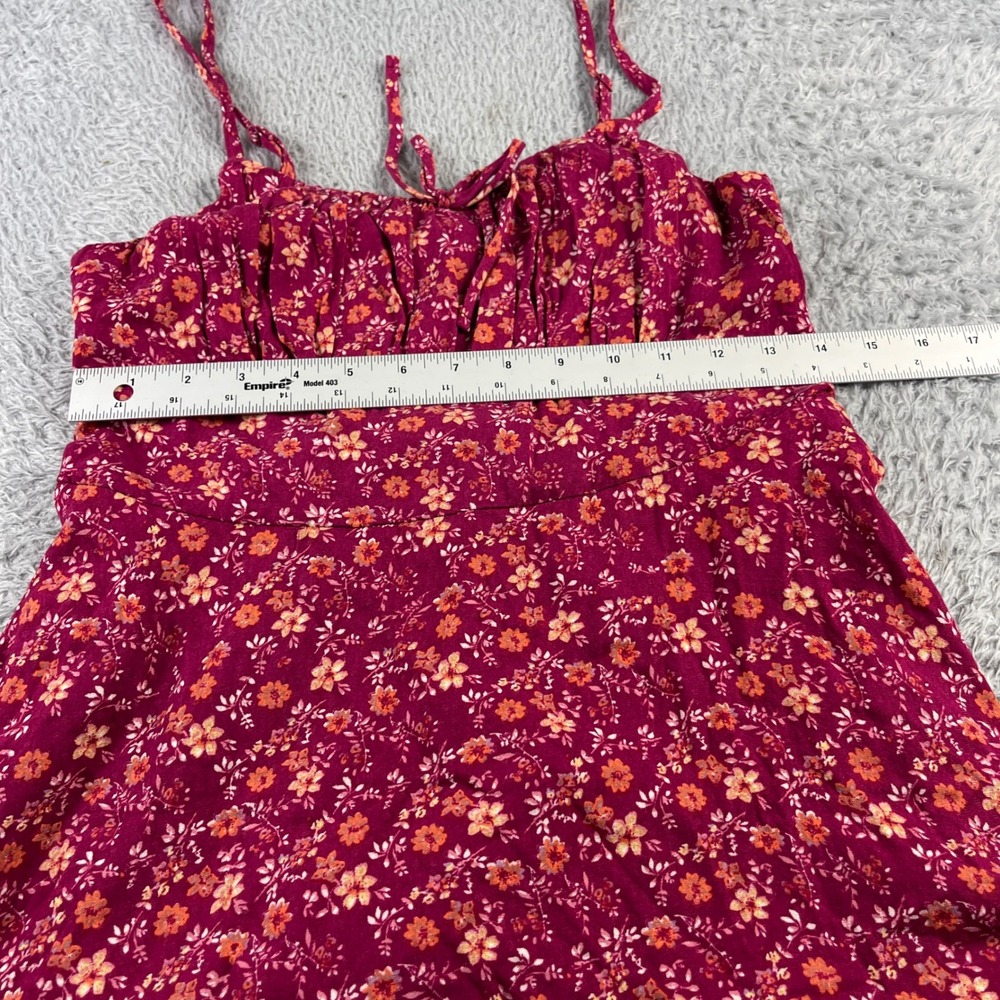 Selfie Leslie Magenta Floral Ruched Smocked Mini Dress Pink Orange Womens Medium - Picture 3 of 8